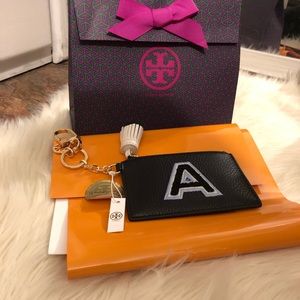 Tory Burch A Monogram Card Case Key Fob
